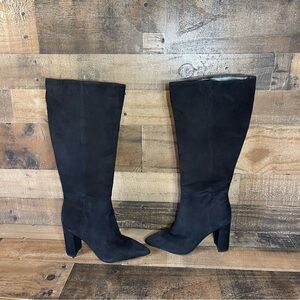 Gianni Bini Kellbie Black Suede Wide Calf Boots 7.5 Wide Heels
